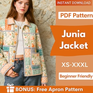 Patrón de costura para chaqueta / Patrón de chaqueta acolchada / Patrones de costura para mujer / Patrón de costura para chaqueta patchwork / Chaqueta abotonada con cuello