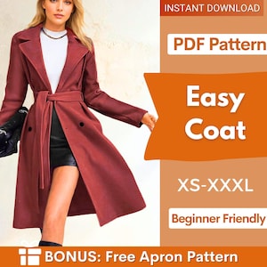 Easy Coat Sewing Pattern | Jacket Sewing Pattern | Long Coat Pattern, Winter Jacket Coat Sewing Pattern for Women, Women Sewing Pattern Coat