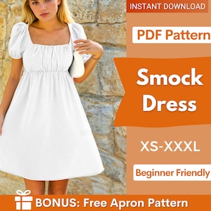 Smock Dress Sewing Pattern for Women PDF | XS-XXXL | Babydoll Dress Pattern | Women Sewing Pattern | Digital Sewing Pattern, Short Dress pdf