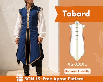 Medieval Tabard Sewing Pattern for Men | Tunic Pattern | Warrior Robe Pattern | Costume Sewing Pattern | Fantasy Pattern | Beginner Pattern