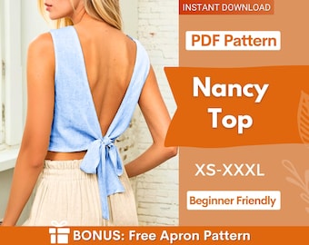 Top Sewing Pattern, Women Pattern, Back Tie Top Pattern, Sewing Patterns for Women, Summer Top, Sewing Pattern Top Women, Tie Top Pattern