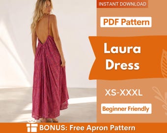 Laura Maxi Dress Sewing Pattern | Summer Dress Pattern | Beginner Dress Pattern | Women Dress | Patterns for Women, Backless Dress