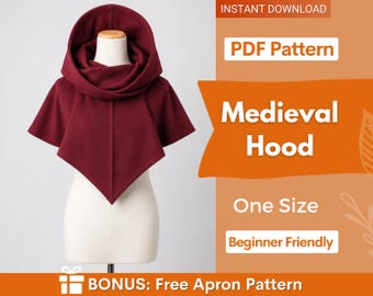 Medieval Hood Sewing Pattern, Cape with Hood Pattern, Cape Pattern, Capelet Pattern, Medieval Dress Pattern, Cosplay Cloak Sewing Pattern