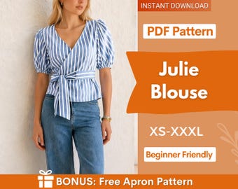 Wrap Top Sewing Pattern | Top Pattern | Women Sewing Pattern | Blouse Pattern | Sewing Patterns Women Blouse | Tie Top Blouse Women Pattern