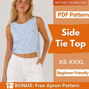 Side Tie Top Pattern | Women Sewing Pattern | Crop Top Pattern | Summer Tie Top Pattern | Sewing Patterns Top | Tank Crop Top Blouse Shirt
