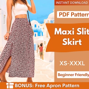 マキシスリットスカートの縫製パターン | XS-XXXL | スカートの縫製パターン | マキシスカートのパターン PDF | レディース縫製パターン、スカートのパターン