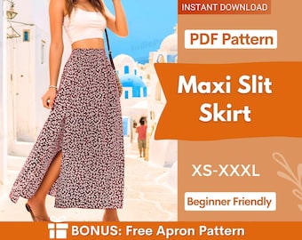 Maxi Slit Skirt Sewing Pattern | XS-XXXL | Sewing Patterns Skirt | Maxi Skirt Pattern PDF | Women Sewing Pattern, Skirt pattern