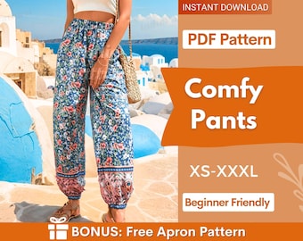 Modello di pantaloni / XS-XXXL / Modello di pantaloni harem / Modello di cucito per pantaloni comodi / Modello di pantaloni estivi / Modello di cucito per principianti, modello da donna