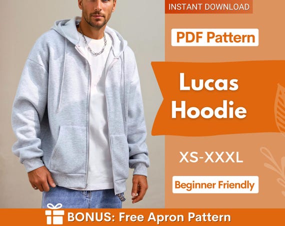 Zip Up Hoodie Sewing Pattern for Men, Men Hoodie Pattern, Sweatshirt Pattern Meen, Men Sewing Pattern, Men Patterns, Hoodie Patterns for Men