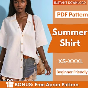 Summer Shirt Sewing Pattern, Shirt Pattern, Short Sleeve Shirt Pattern, Sewing Pattern, Women Sewing pattern, Beginner Sewing Pattern Blouse