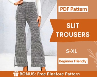 Flare Leg Slit Pants Sewing Pattern for Women | Flare Leg Trouser Pattern | Wide leg pants pattern | High waisted pants pattern PDF | S-XL