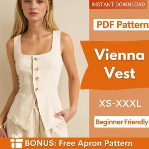 Trendy Top Schnittmuster, Weste Schnittmuster, Schnittmuster Frauen, Anzug Weste, durchgeknöpftes Top, Top Schnittmuster für Frauen, Frauen Weste Schnittmuster