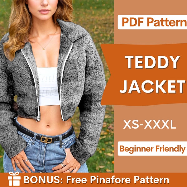 Jacket Pattern, Women Jacket Sewing Pattern, Crop Jacket, Teddy Jacket, Zip Up Jacket,  Crop Jacket Women Sewing Pattern, Beginner Pattern