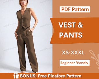 Vest & Pants Sewing Pattern | Sewing Pattern for Women | Pants Pattern | Vest Pattern | Trouser Pattern | Sewing Patterns, Waistcoat Pattern