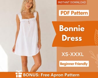 Summer Dress Pattern | XS- XXXL | Easy Dress Sewing Pattern | Mini Dress Pattern | Women Sewing Pattern, Beginner Dress Pattern