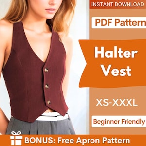 Halter Vest Sewing Pattern | Waistcoat Pattern | Women Sewing Pattern | Vest Pattern | Cropped Waistcoat Pattern |  Beginner Sewing Pattern