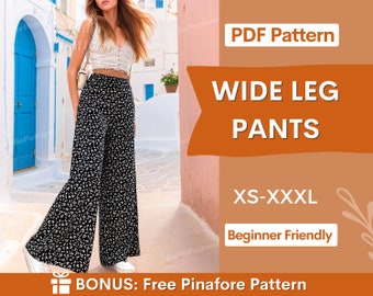 Patron de pantalons pour femmes | Patron de couture pour pantalon large | Patron de pantalons d'été | Patrons de couture | Patron de couture femme | Pantalon taille haute