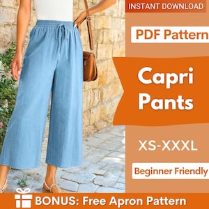 Capri Pants Sewing Pattern | Wide Leg Pants Pattern | Crop Pants Pattern | Sewing Patterns | Women Pattern Pants Trousers | Summer Pants