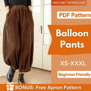 Patrón de pantalones de globo, patrón de pantalones de pierna ancha, patrón de costura de pantalones de pierna ancha, patrón de pantalones de mujer, patrón de pantalones holgados