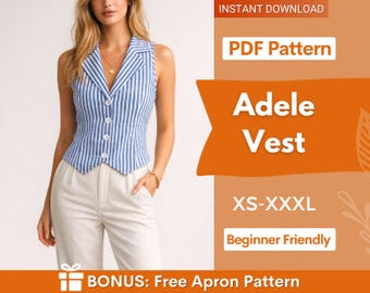 Adele Weste Schnittmuster, Westen-Schnittmuster, Damen Weste Schnittmuster, Blazer Frauen, Trendy Weste, Weste mit Kragen-Muster