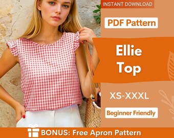 Patrón de costura para top con volantes, patrón de costura para mujer, patrón de top con lazo en la espalda, patrón de blusa, top de verano, top con lazo, patrón de blusa para mujer