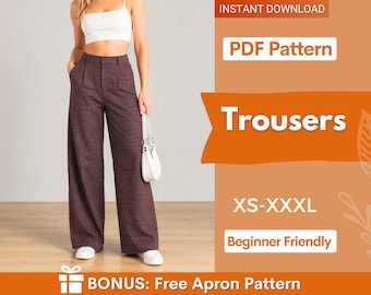 Pants Pattern for Women | XS-XXXL | Sewing Patterns | Trousers Sewing Pattern | Wide Leg Pants Pattern | Sewing Pattern Pants Women Sewing
