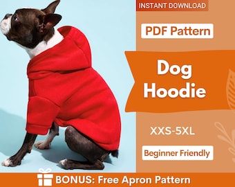 Patrón para perro, XXS-5XL, Patrón de costura para sudadera con capucha de perro, Patrón de costura en PDF para mascotas, Patrón para perro, Descarga instantánea, Patrón para mascotas, Patrón de costura para perro