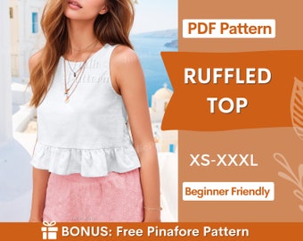Ruffled Crop Top Sewing Pattern for Women PDF | XS-XXXL | Women Top Pattern | Sleeveless Top | Women Sewing Pattern | Tank Top Pattern