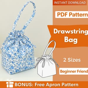 Patrón de costura para bolso con cordón / Patrón para bolso tipo cubo / Patrón para neceser de maquillaje / Patrón para bolso para principiantes / Patrón para bolso tipo cartera / Patrón para neceser de maquillaje