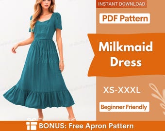 Milkmaid Dress Pattern | XS-XXXL | Dress Sewing Pattern | Cottagecore dress pattern | Prom Dress Pattern | Women Sewing Pattern | Maxi Dress