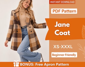Naaipatroon jas met voering | Patroon winterjas | Patroon lange jas | Naaipatroon jas, naaipatroon dames, patroon jas jas