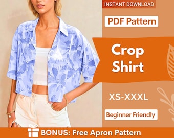 Shirt Sewing Pattern, Women Shirt Pattern, Crop Shirt Pattern, Sewing Pattern, Women Sewing pattern, Shirt Pattern, Beginner Sewing Pattern