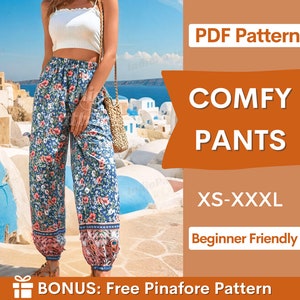 Pants Pattern | XS-XXXL | Harem Pants Pattern | Comfy Pants Sewing Pattern | Summer Pants Pattern | Beginner Sewing Pattern, Women Pattern