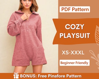 Cozy Playsuit Sewing Pattern | Sewing Patterns | Sewing Patterns for Women | Loungewear Sewing Pattern | Lounge Pattern | Patterns Sewing