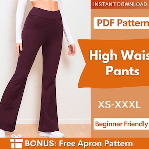 High Waist Pants Sewing Pattern | Yoga Pants Pattern | XS-XXXL |  Flare pants pattern | Pants Sewing pattern | Sewing Patterns for women