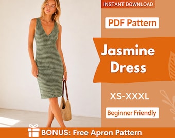 Jasmine Dress Sewing Pattern | Short Dress Pattern | Midi Dress Pattern | Sewing Patterns | Women Patterns | Summer Dress, Women Dress