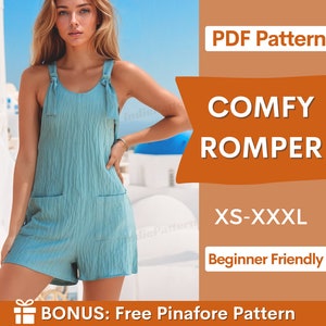 Comfy Romper Pattern XS-XXXL Romper Sewing Pattern Summer Dress Pattern Playsuit sewing pattern Jumpsuit Sewing Pattern Beginner image 1