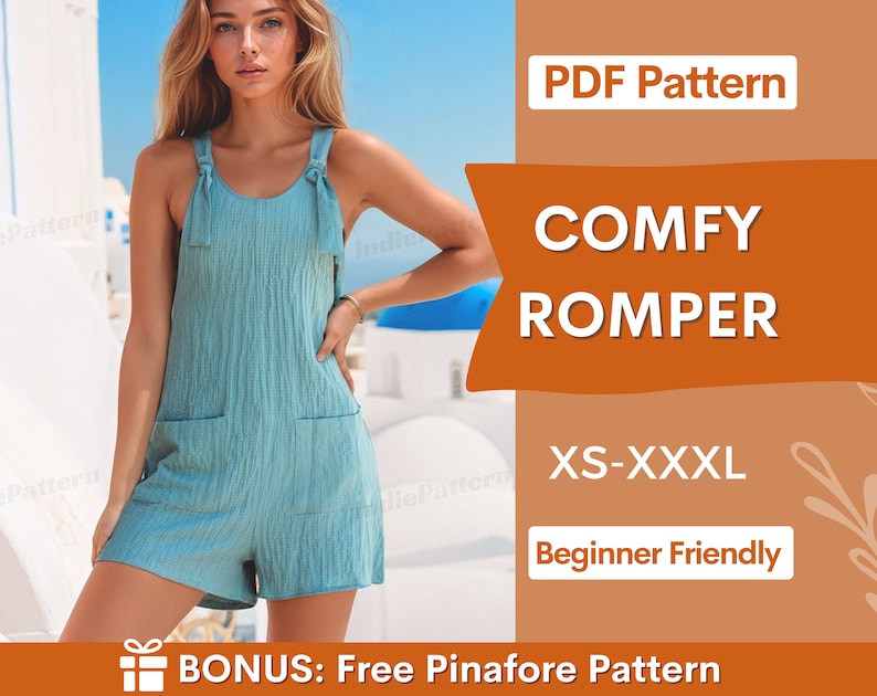 Comfy Romper Pattern XS-XXXL Romper Sewing Pattern Summer Dress Pattern Playsuit sewing pattern Jumpsuit Sewing Pattern Beginner image 1