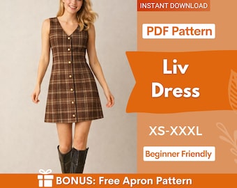 Overall Dress Pattern, Jumper Pattern, Pinafore Dress Pattern, Women Dress Sewing Pattern, Sewing Pattern Women, Button Up Dress