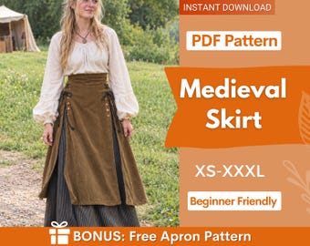 Women's Medieval Skirt Sewing Pattern, Skirt Pattern, Ren Faire Sewing Pattern, Costume Pattern Skirt, Cosplay Pattern, Medieval Skirt