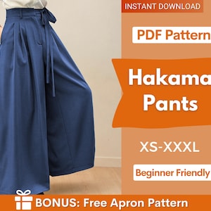 Patrón de costura de pantalones Hakama para mujer / Patrón de pantalones japoneses / Patrón de pantalones para mujer / Patrón de costura para mujer / Patrón de pantalones