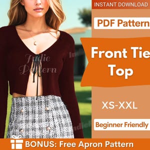 Front Tie Top Pattern | XS - XXL | Top Sewing Pattern | Women Top Pattern | Long Sleeve Top Pattern | Sewing pattern PDF | Tie Top