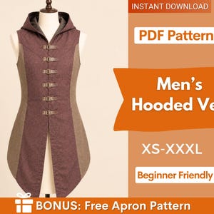 Vest with Hood Sewing Pattern, Cape with Hood Pattern, Medieval Pattern, Medieval Dress Pattern, Cosplay Vest Hood Sewing Pattern