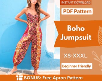 Naaipatroon jumpsuit | Tuinbroekpatroon | Patroon jumpsuit dames | Naaipatronen PDF-patronen | XSS-XXXL | Naaipatroon voor beginners