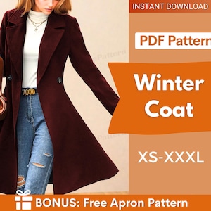 Wintermantel Schnittmuster Frauen PDF |  Fellmuster | Langer Mantel PDF Pattern | Jacke Schnittmuster | Frauen Schnittmuster
