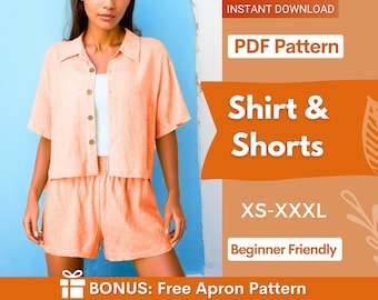 Crop Shirt & Shorts Sewing Pattern | Sewing Pattern Women | Wide Leg Shorts Pattern | Top Pattern | Women patterns | Tank Top | Summer Set