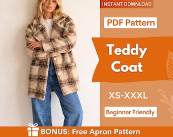Teddy Coat Sewing Pattern | Women Coat Sewing Pattern | Long Coat Pattern | Jacket Sewing Pattern for Women | Women Coat Jacket Pattern