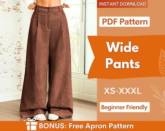 Wide Pants Sewing Pattern | Women Pants Pattern | Sewing Patterns | Trousers Pattern | Women Sewing Patterns | Palazzo Pants Pattern