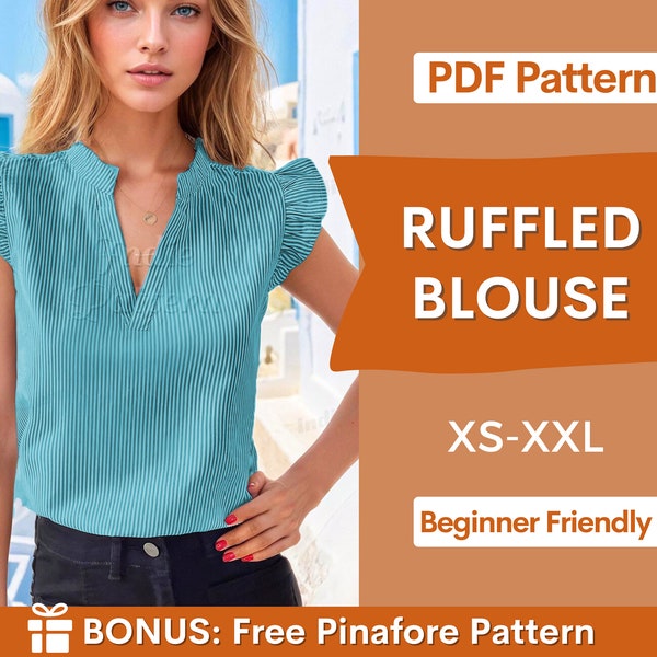 Blouse naaipatroon, XS-XXL, Top blouse patroon PDF, gegolfde blouse patroon, eenvoudig patroon, top naaipatroon, vrouw blouse patroon gemakkelijk