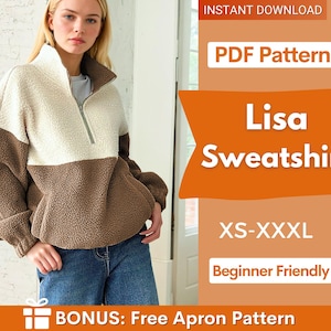 Zip Sweatshirt Pattern for Women, Women Sweater Pattern, Zip Up Sweater Pattern, Women Sewing Pattern, Beginner Sewing Pattern Sweatshirt